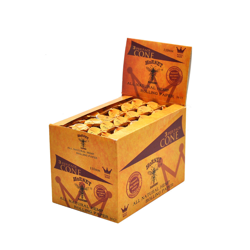 HORNET | King Size Natural Pre-Rolled Paper Cones 3 x 24CT