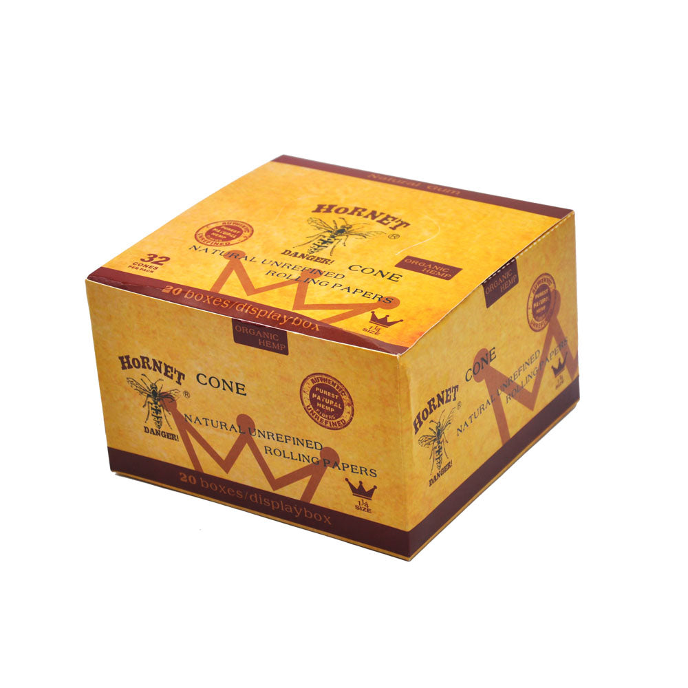 HORNET | Natural Unrefined 1-1/4 Size Pre Rolled Paper Cones Smoking 32 Pack Cone