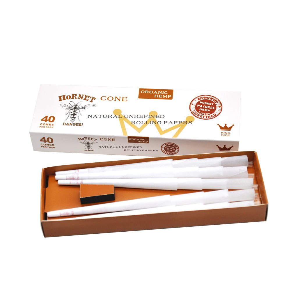 Hornet | Natural Unrefined King Size Pre Rolled Paper Cones Smoking White 40 Pack Cone