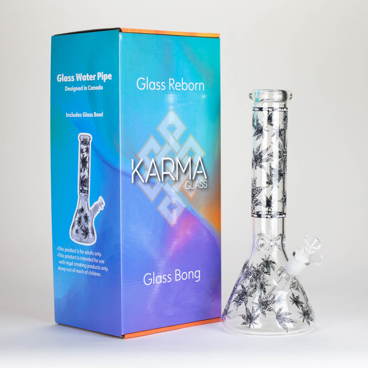 Karma | 14" Leaf Beaker Glow in the dark Glass Bong