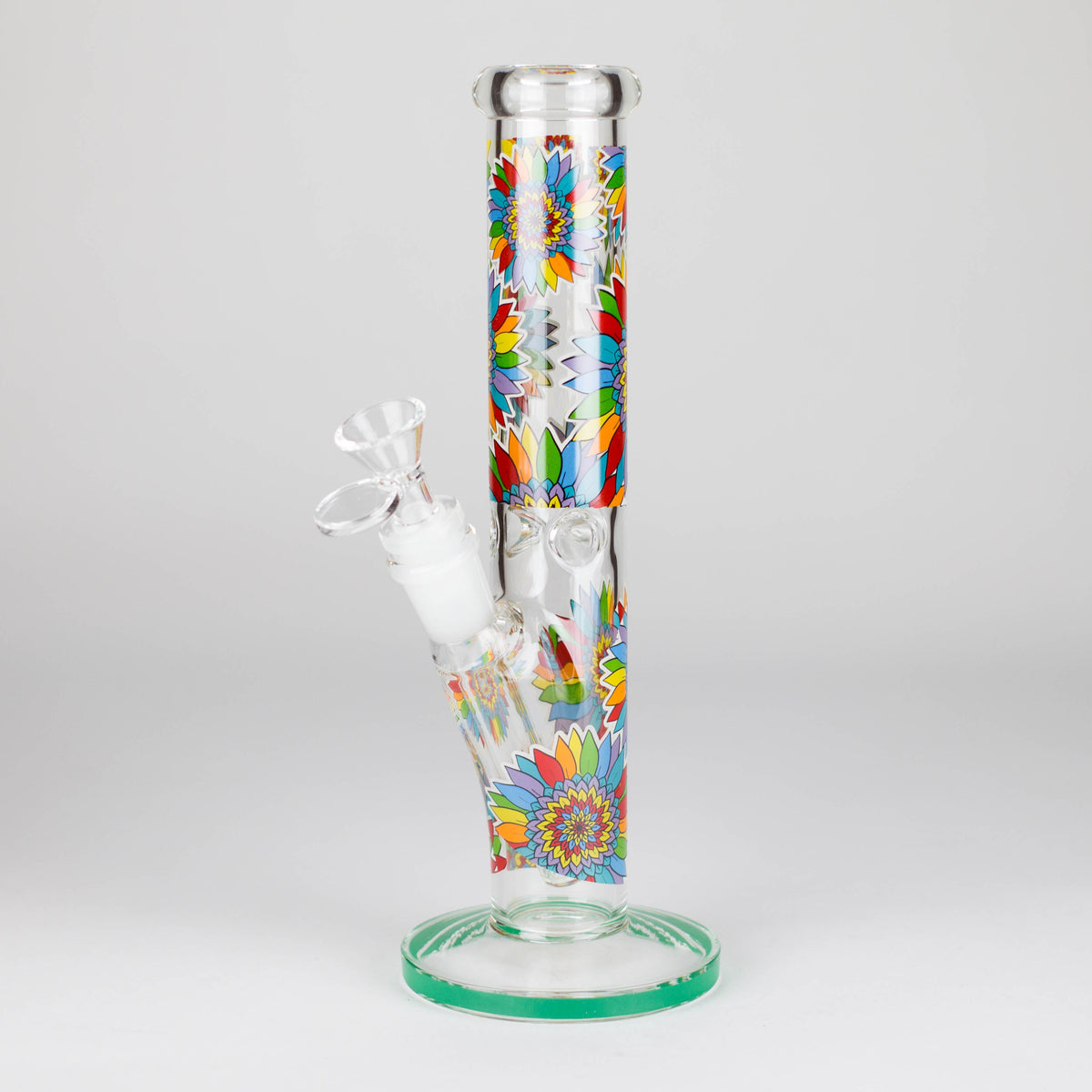 10" Glow in the dark Staight Tube Glass Bong With Flower Design