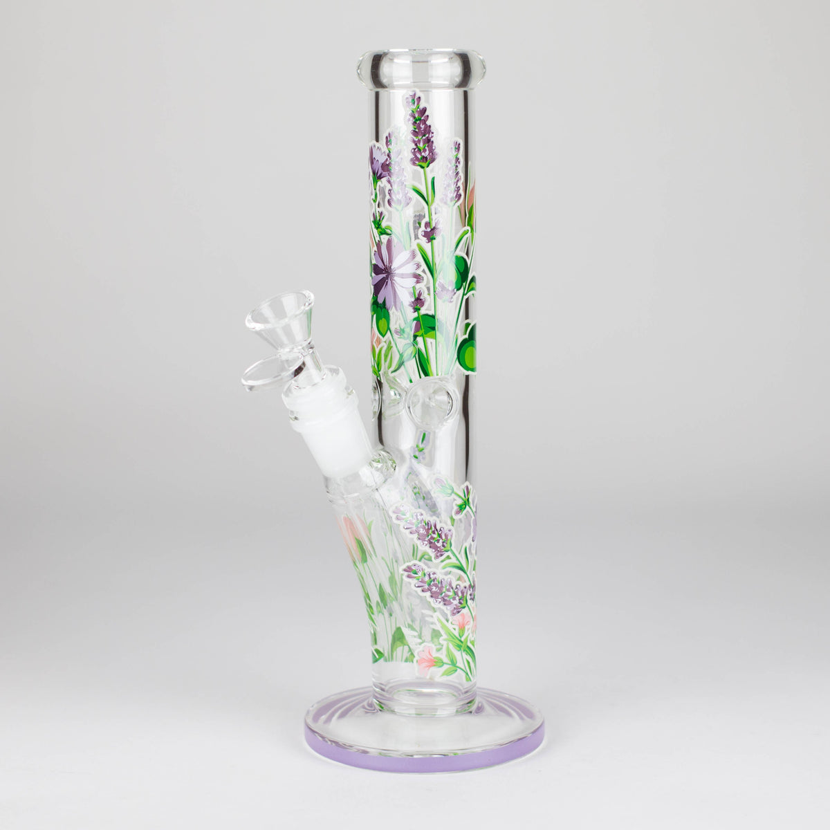 10" Glow in the dark Staight Tube Glass Bong With Flower Design