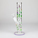 10" Glow in the dark Staight Tube Glass Bong With Flower Design