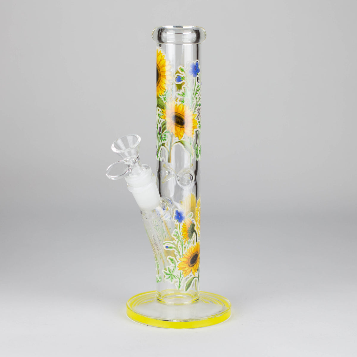 10" Glow in the dark Staight Tube Glass Bong With Flower Design