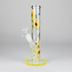 10" Glow in the dark Staight Tube Glass Bong With Flower Design