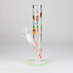 10" Glow in the dark Staight Tube Glass Bong With Flower Design