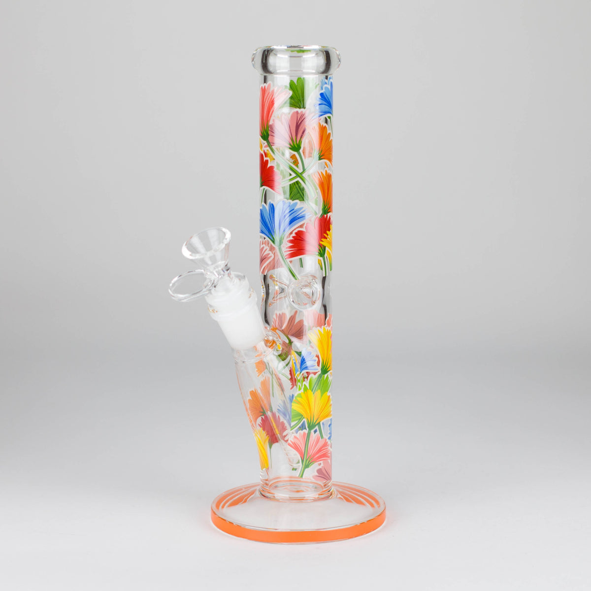 10" Glow in the dark Staight Tube Glass Bong With Flower Design