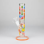 10" Glow in the dark Staight Tube Glass Bong With Flower Design