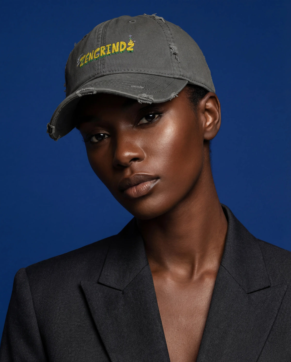 Zengrindz embroidered palm logo Hat | Distressed cotton cap