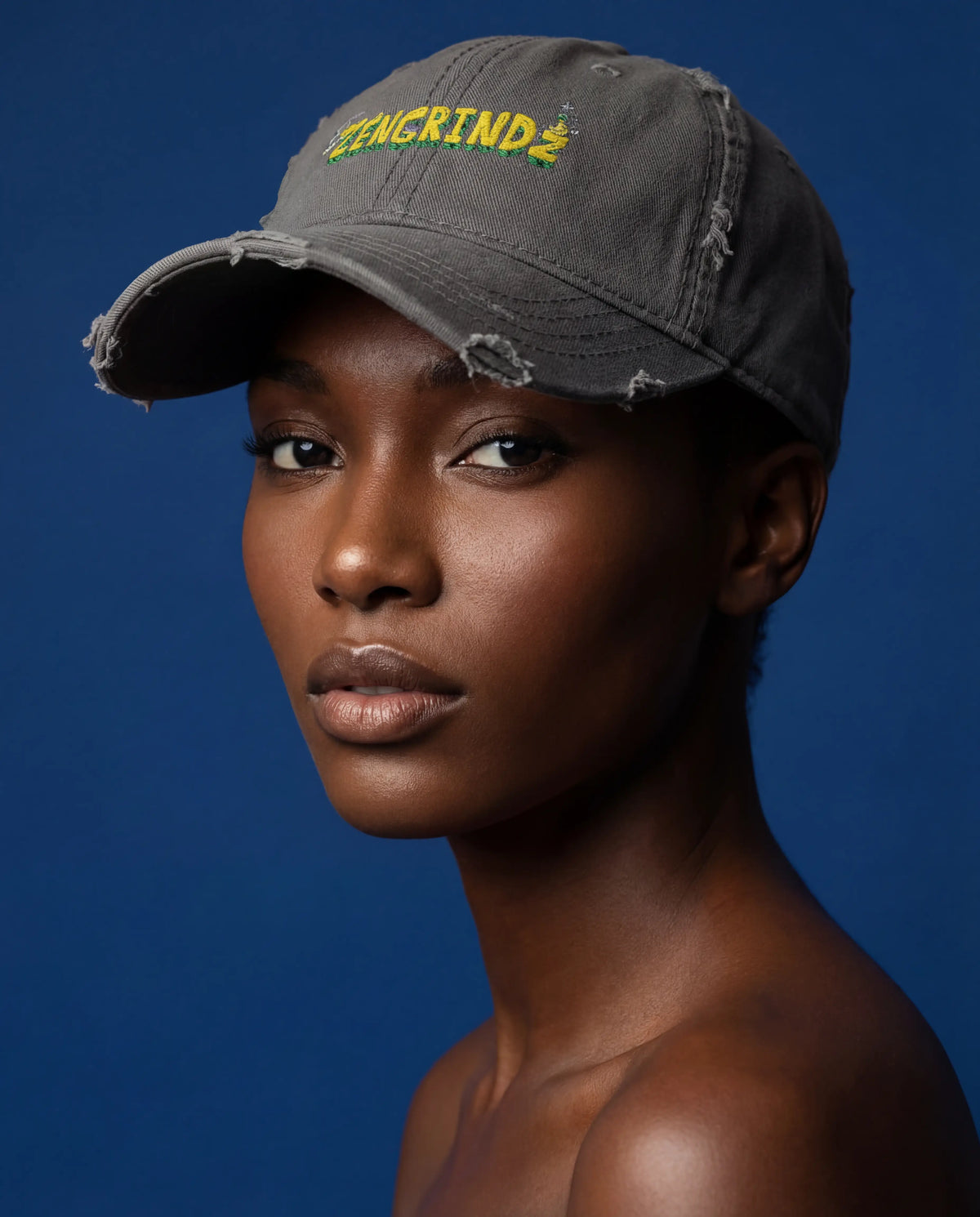 Zengrindz embroidered palm logo Hat | Distressed cotton cap