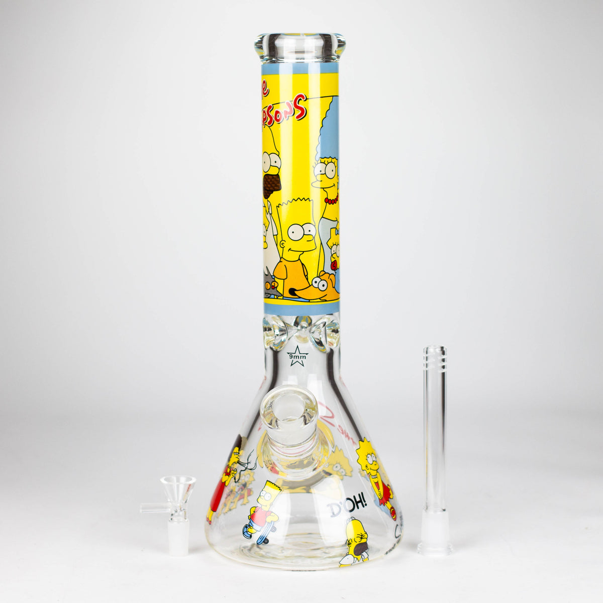 Bongs de vidrio de 9 mm con dibujos animados de la familia amarilla de 14" [PIP789]