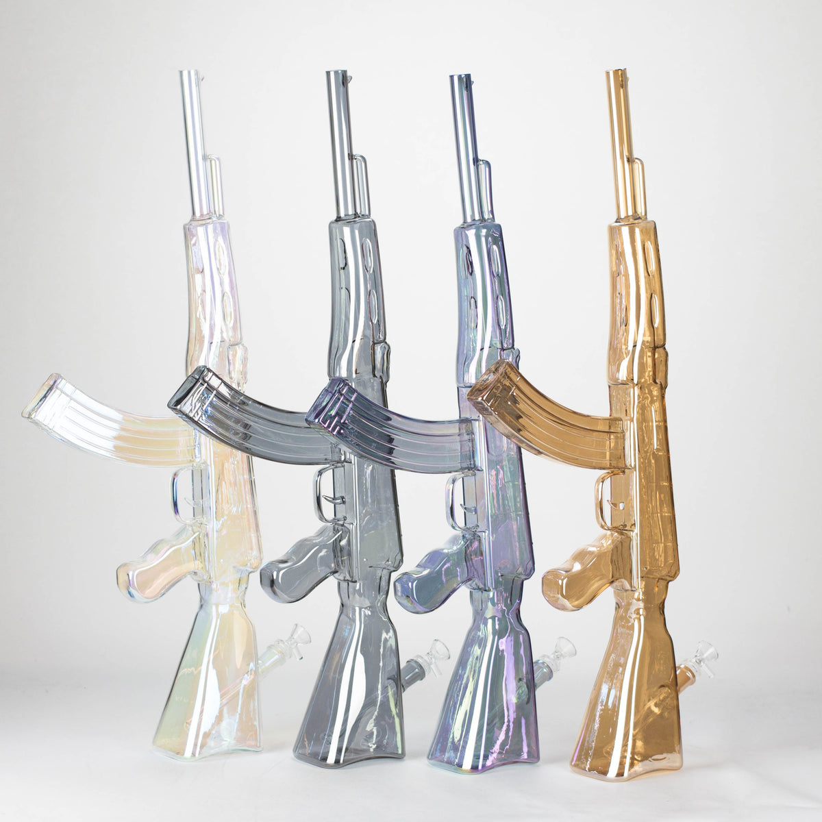 Bong de vidrio galvanizado de 27" con diseño AK-47 y soporte de exhibición [GU001]