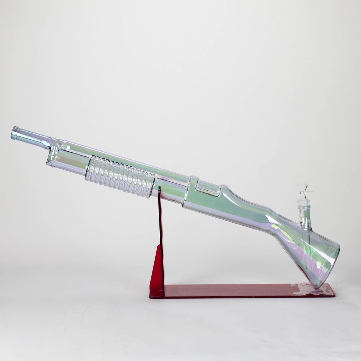Bong de vidrio de 27" con diseño de escopeta y baño electrochapado con soporte de exhibición [GU004]