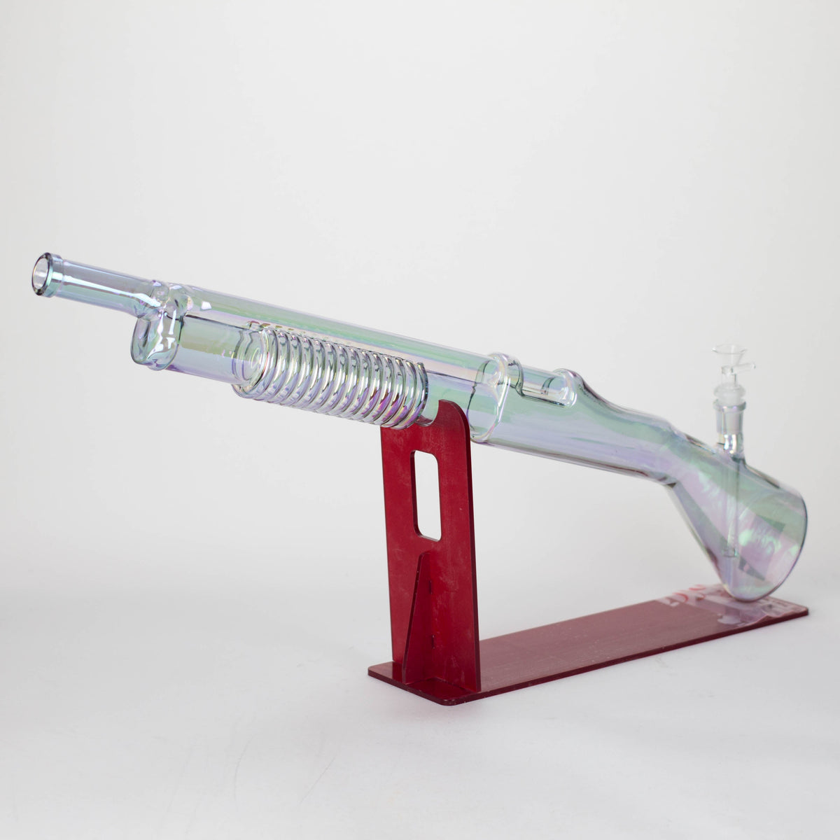 Bong de vidrio de 27" con diseño de escopeta y baño electrochapado con soporte de exhibición [GU004]