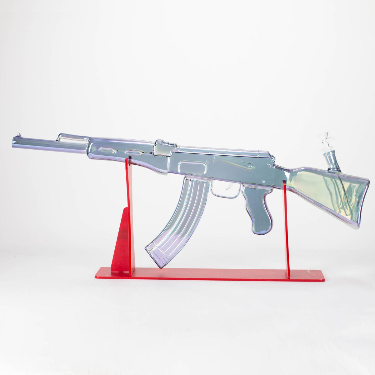 Bong de vidrio galvanizado de 27" con diseño AK-47 y soporte de exhibición [GU001]