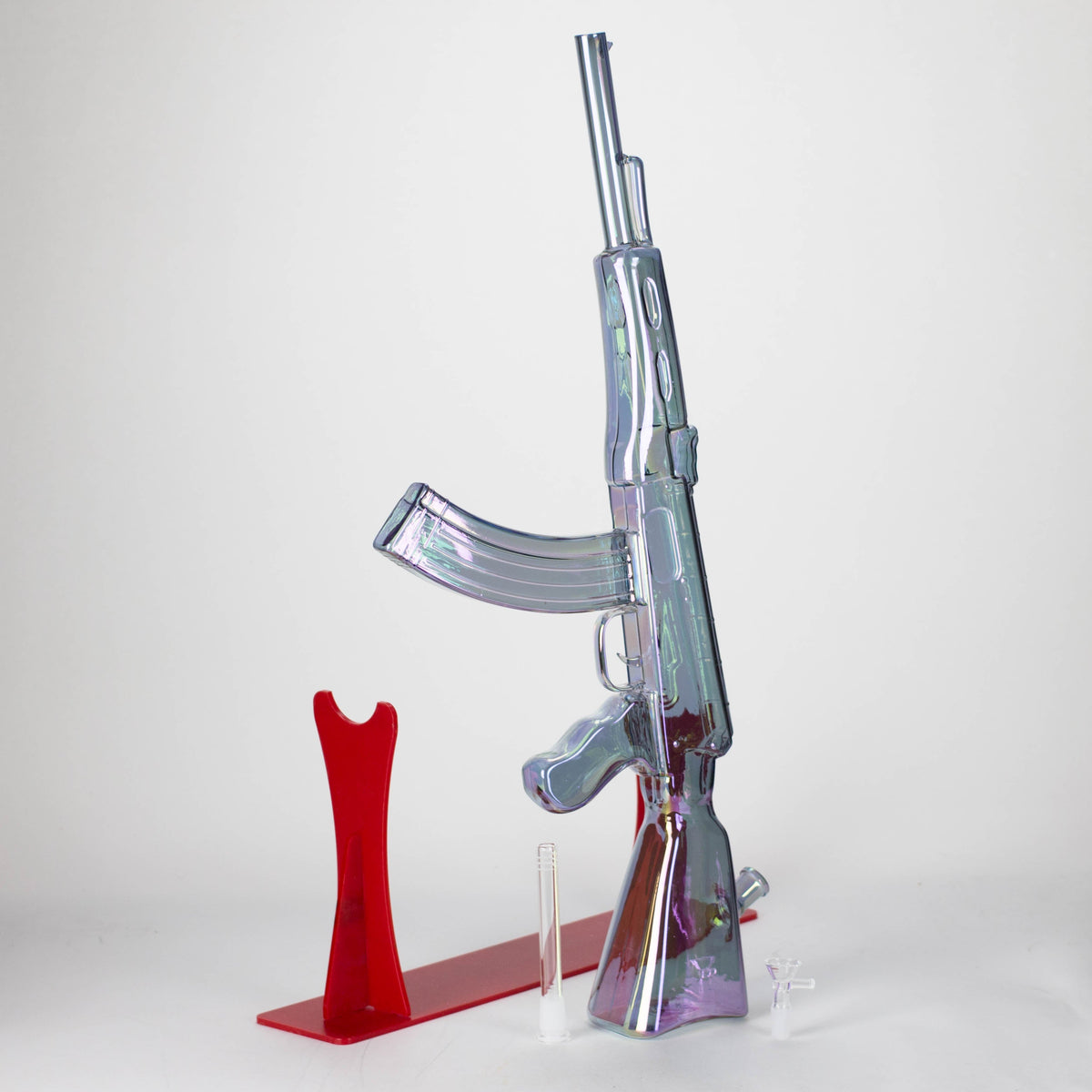 Bong de vidrio galvanizado de 27" con diseño AK-47 y soporte de exhibición [GU001]