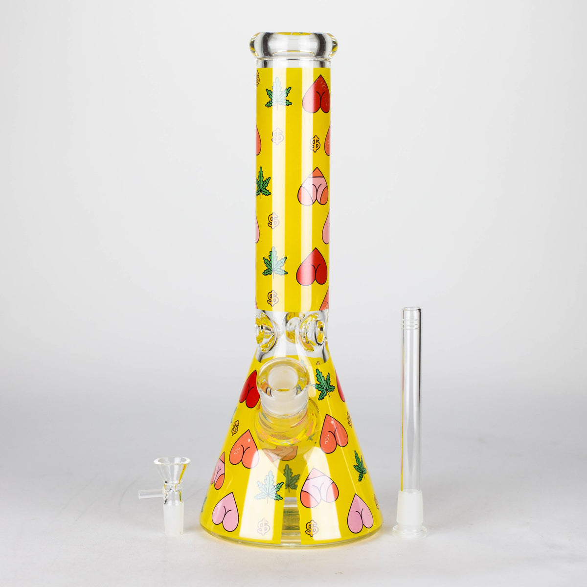 Bong de vidrio de 14" y 7 mm con diseño de corazón