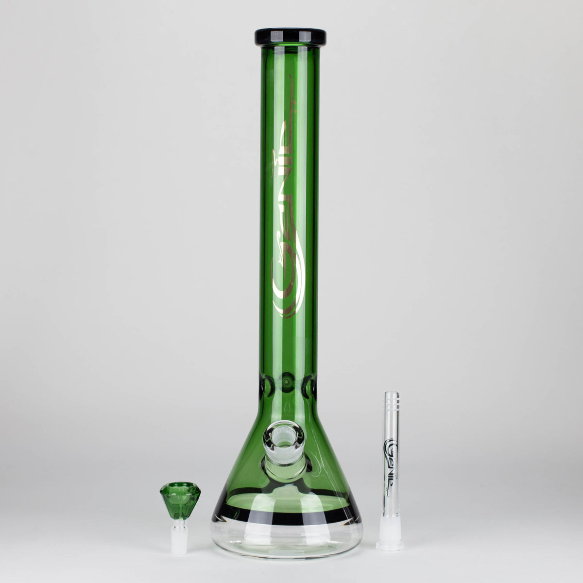 Genie | 18" 9 mm color-tube and clear-bottom beaker water bong [GE3110]