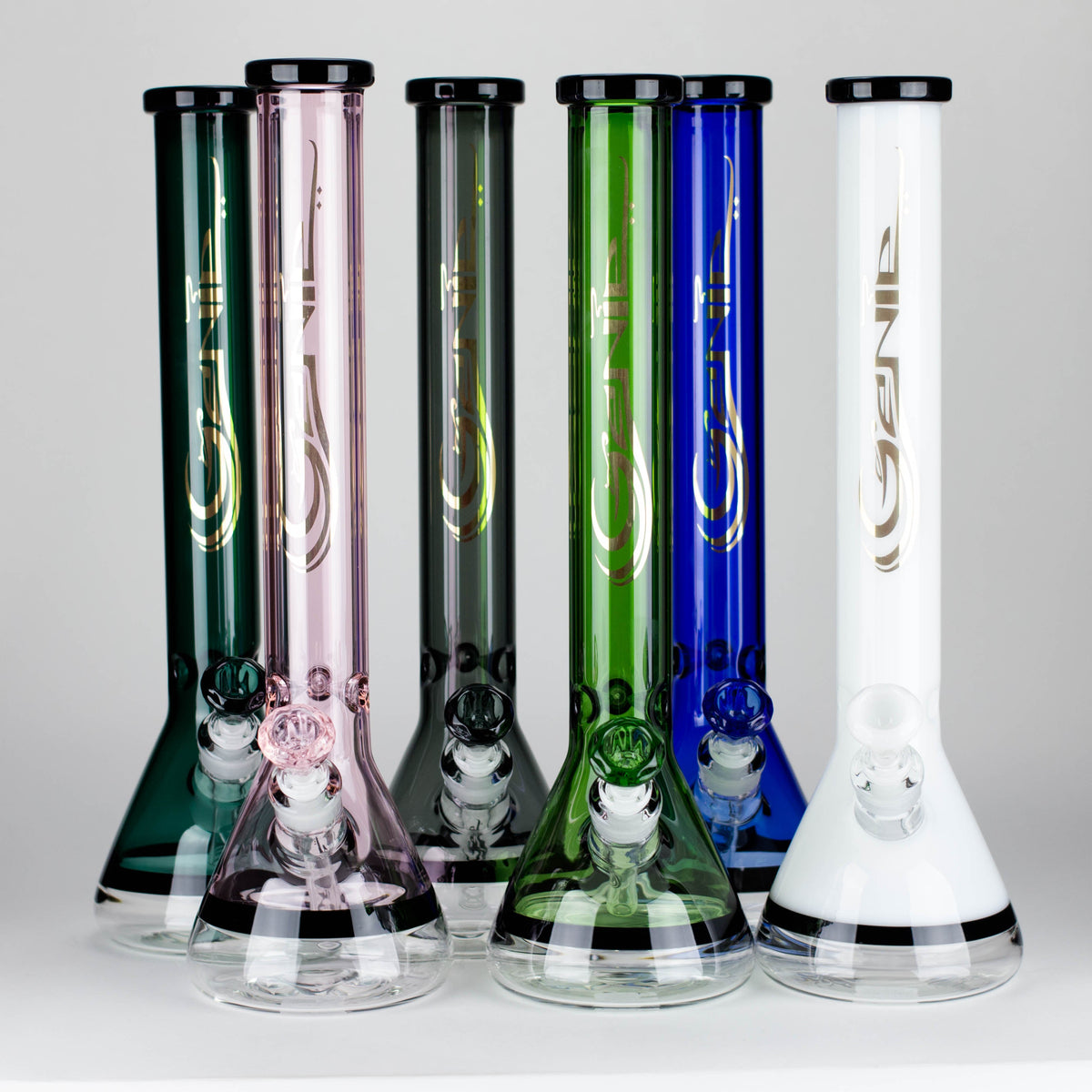 Genie | 18" 9 mm color-tube and clear-bottom beaker water bong [GE3110]
