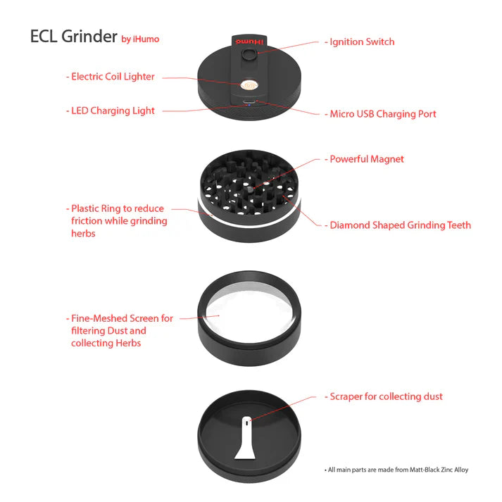 Best 2 in 1 Grinder & USB Lighter, 4 Parts (63mm)