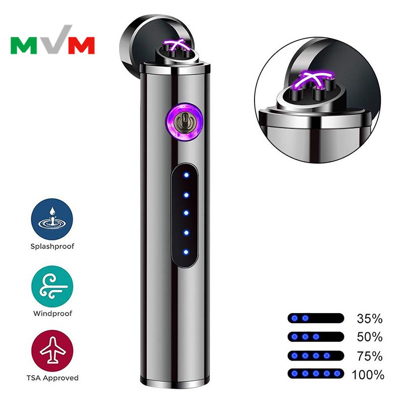 Portable Electronic Lighter USB Arc pipe Lighter with LED Button and Battery Indicator [MLT233]