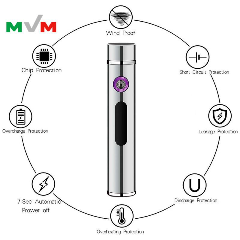 Portable Electronic Lighter USB Arc pipe Lighter with LED Button and Battery Indicator [MLT233]